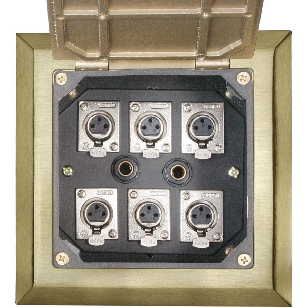 Parts Express Deep Floor Box with 6 XLR Brass 6" x 6"